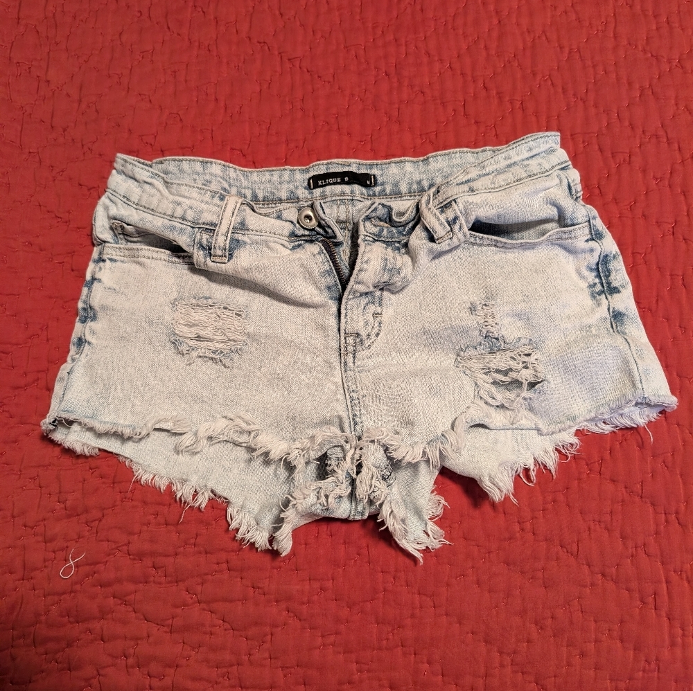 Klique B Distressed Light Blue Denim Shorts Medium